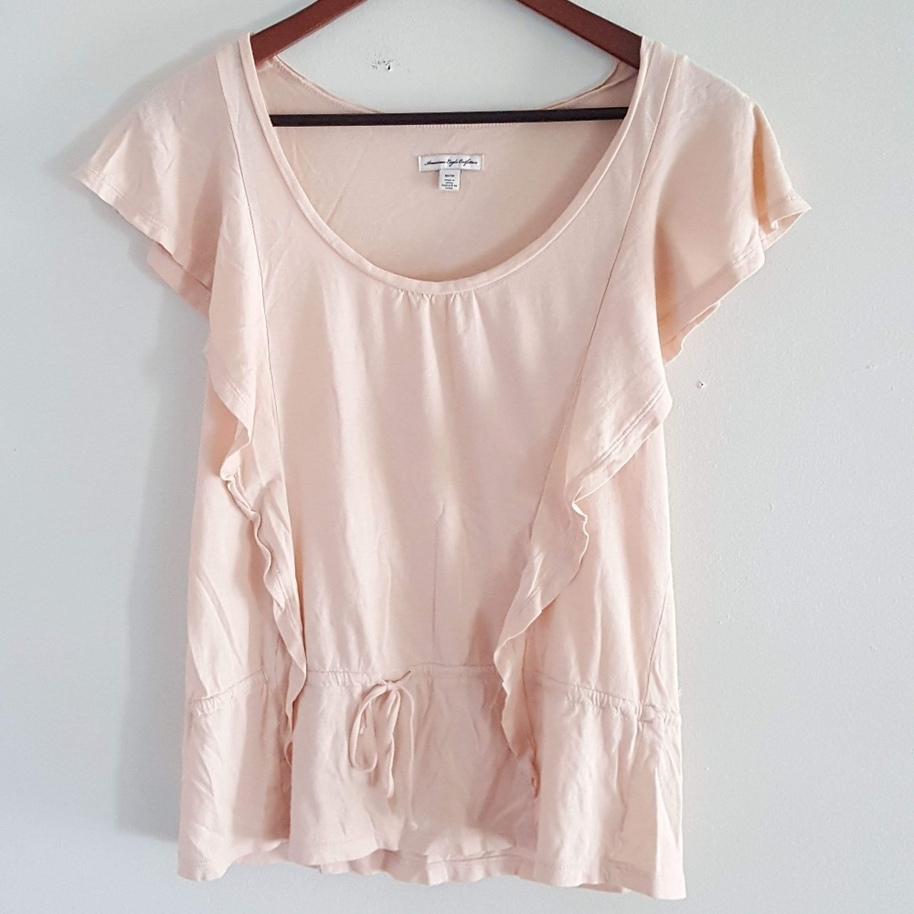 American Eagle ruffle drop waist pink top xs